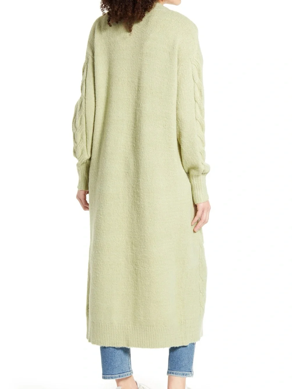 Leith Sage Green Cable Knit Longline Duster Cardigan Sweater Size M
